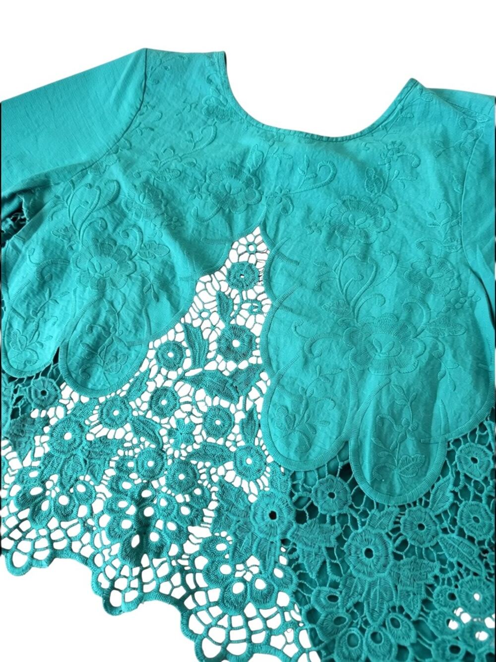 Kimchi Blue Crochet Lace Open Back Top Size Large Teal Boho Urban Outfitters
